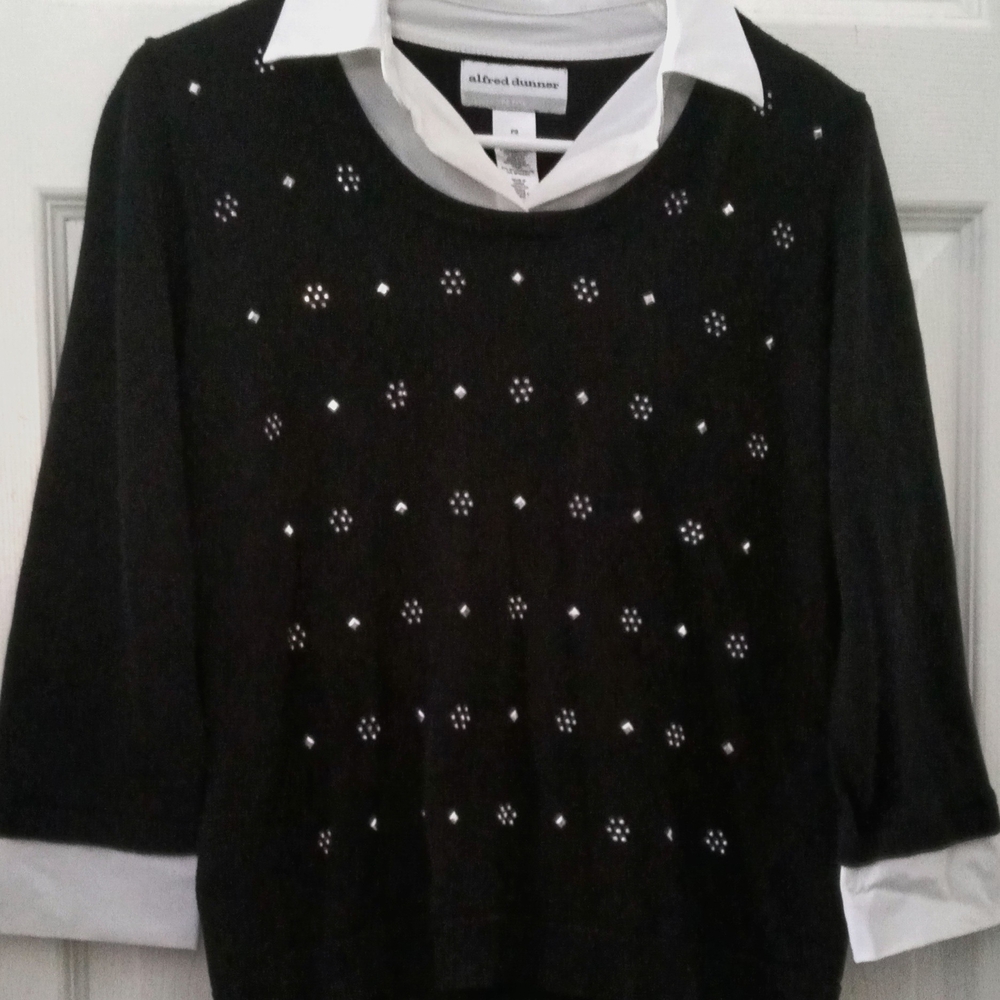 Alfred Dunner Black Sweater with White Accents